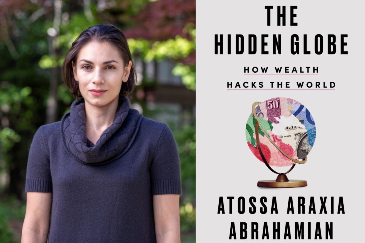 Headshot of Atossa Araxia Abrahamian and Cover of Her Book "The Hidden Globe"